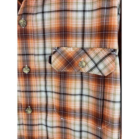 Duluth Trading Large Orange Plaid Long Sleeve Button Down Shirt - Picture 3 of 9